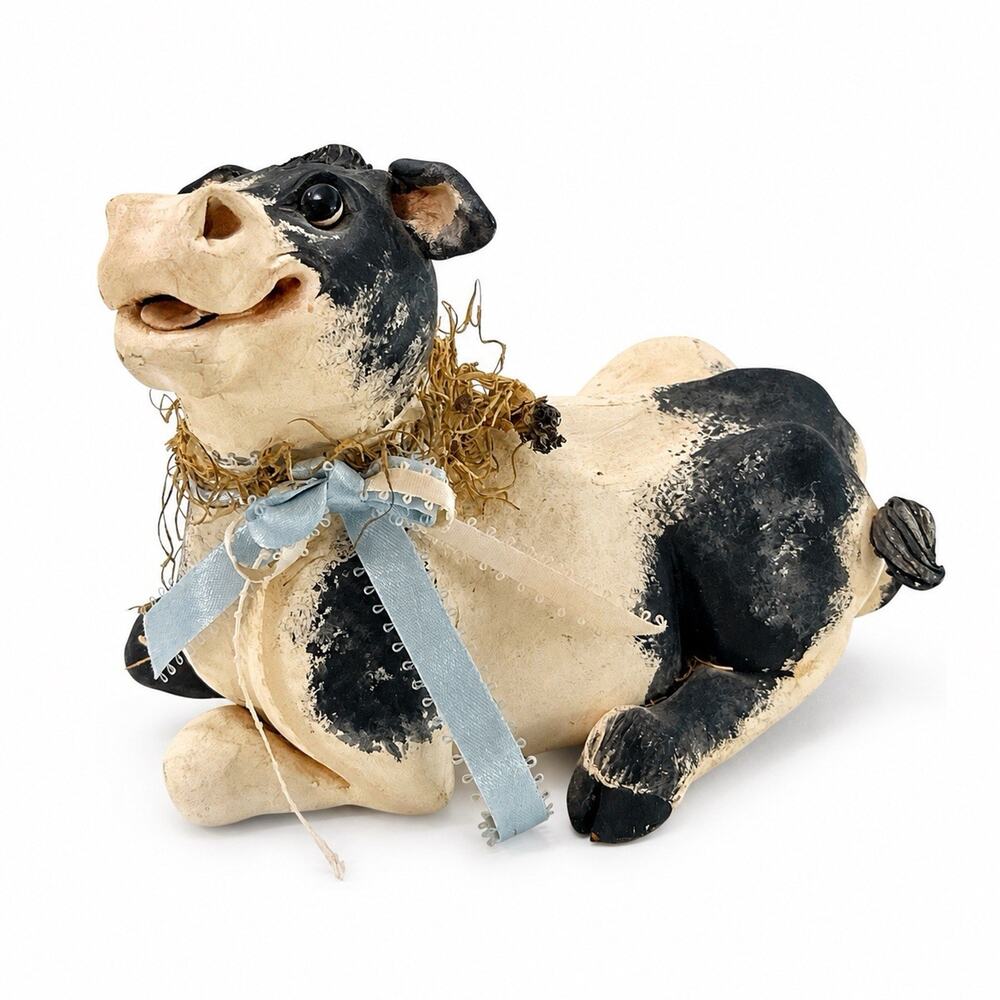 Vintage 1989 L.F. Hefner Luie Cottage Collection Cow Figurine Signed 7”